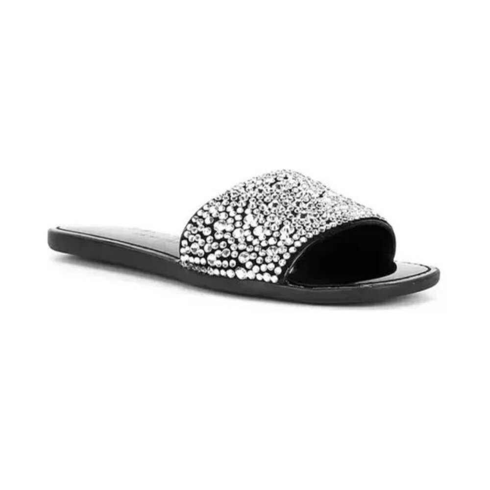 Kate Spade New York Women's Black Leather All That Glitters Flat Sandal Size 8.5 - Picture 1 of 2
